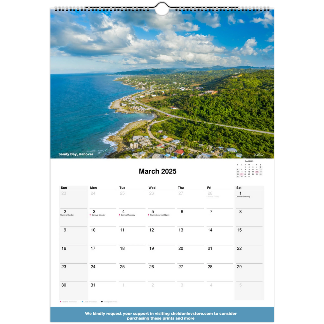 Jamaica Calendar 2025 - (Brasil Holidays) Free Shipping - Sheldonlev