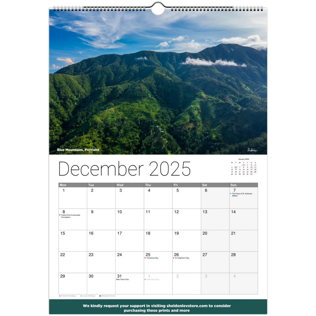 Jamaica Calendar 2025 - (Italy Holidays) Free Shipping - Sheldonlev