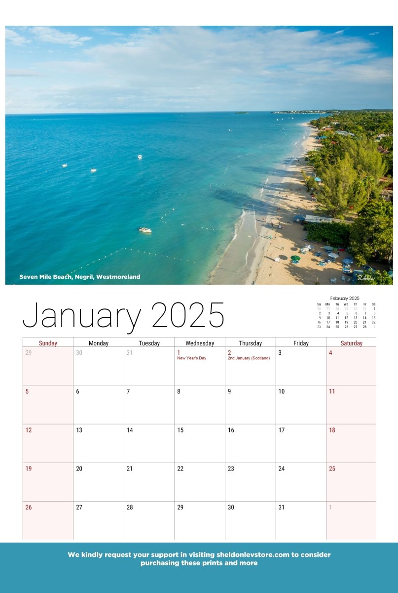 Jamaica Calendar 2025 - (UK Holidays) Free Shipping - Sheldonlev