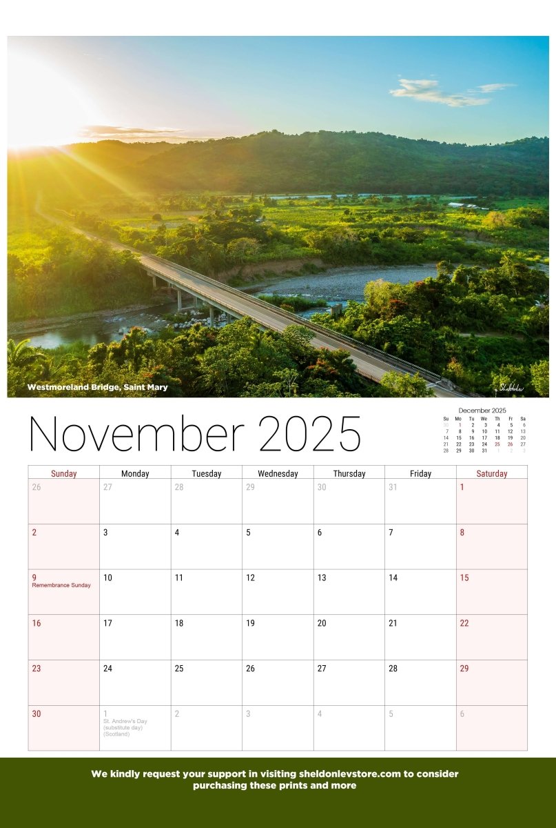 Jamaica Calendar 2025 - (UK Holidays) Free Shipping - Sheldonlev