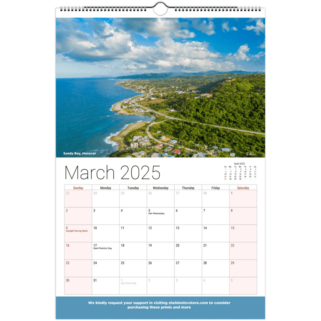 Jamaica Calendar 2025 - (US Holidays) Free Shipping - Sheldonlev