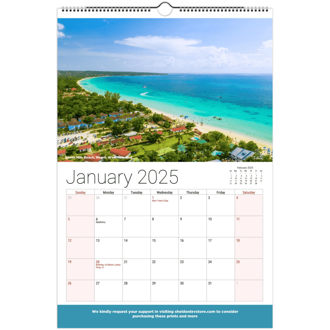 Jamaica Calendar 2025 - (US Holidays) Free Shipping - Sheldonlev