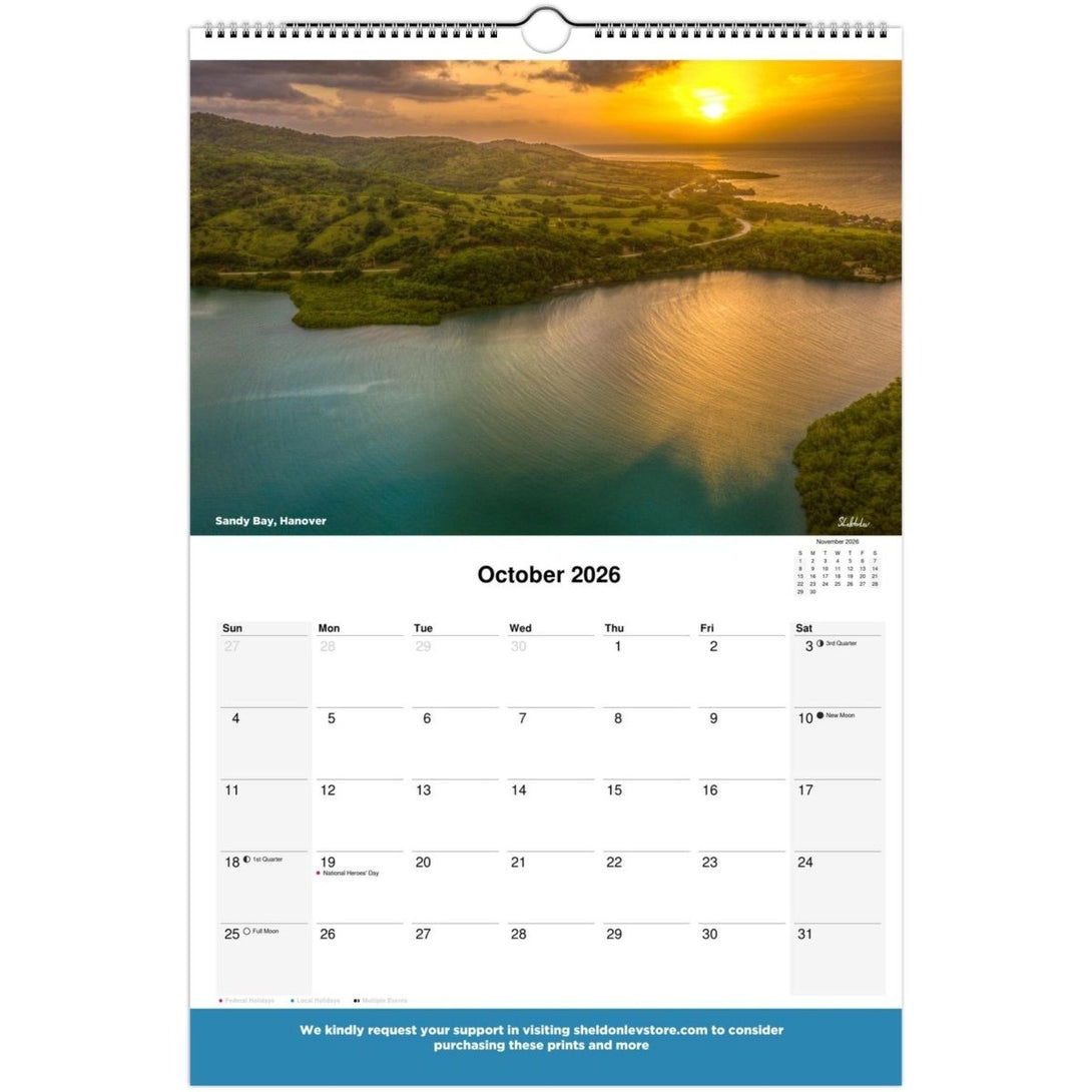 Jamaica Calendar 2026 (Jamaica Holidays) — Large Scenic (Photography of Jamaican Beaches Mountains Waterfalls Free Shipping - Sheldonlev