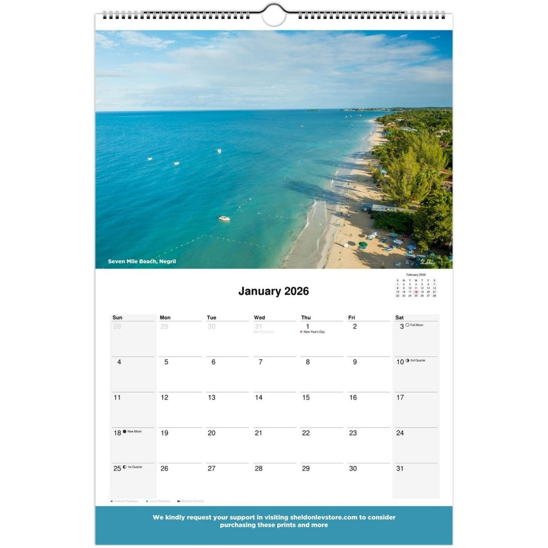 Jamaica Calendar 2026 (Jamaica Holidays) — Large Scenic (Photography of Jamaican Beaches Mountains Waterfalls Free Shipping - Sheldonlev