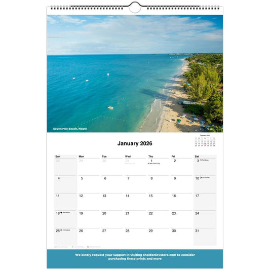 Jamaica Calendar 2026 (Jamaica Holidays) — Large Scenic (Photography of Jamaican Beaches Mountains Waterfalls Free Shipping - Sheldonlev