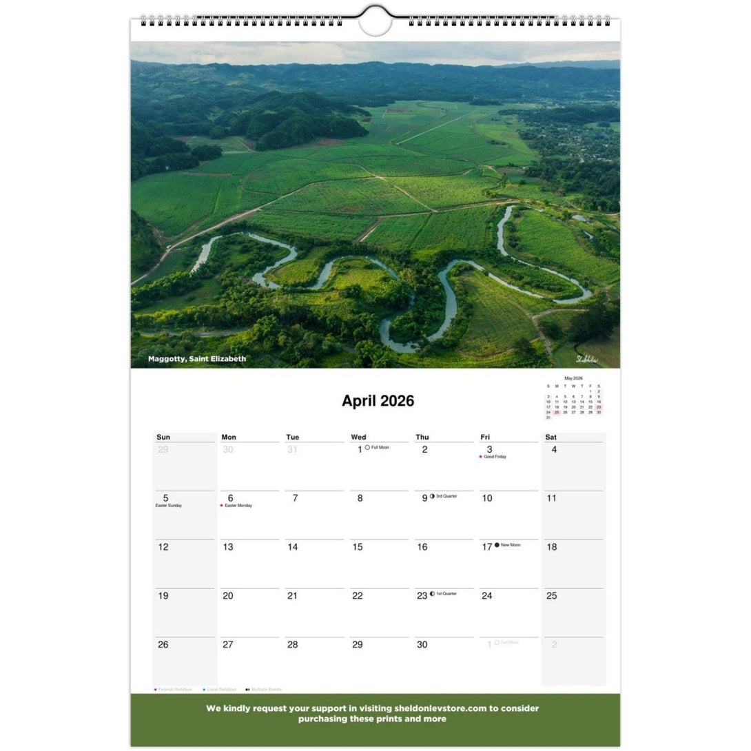 Jamaica Calendar 2026 (Jamaica Holidays) — Large Scenic (Photography of Jamaican Beaches Mountains Waterfalls Free Shipping - Sheldonlev