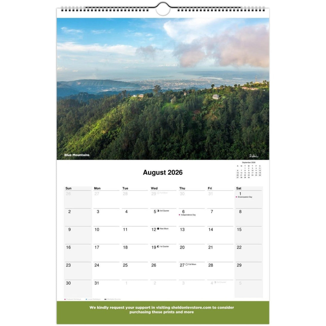 Jamaica Calendar 2026 (Jamaica Holidays) — Large Scenic (Photography of Jamaican Beaches Mountains Waterfalls Free Shipping - Sheldonlev