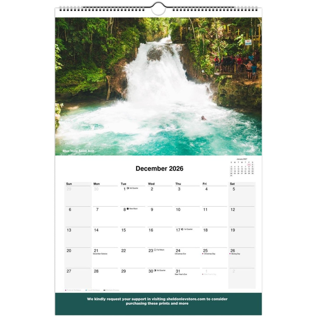 Jamaica Calendar 2026 (Jamaica Holidays) — Large Scenic (Photography of Jamaican Beaches Mountains Waterfalls Free Shipping - Sheldonlev