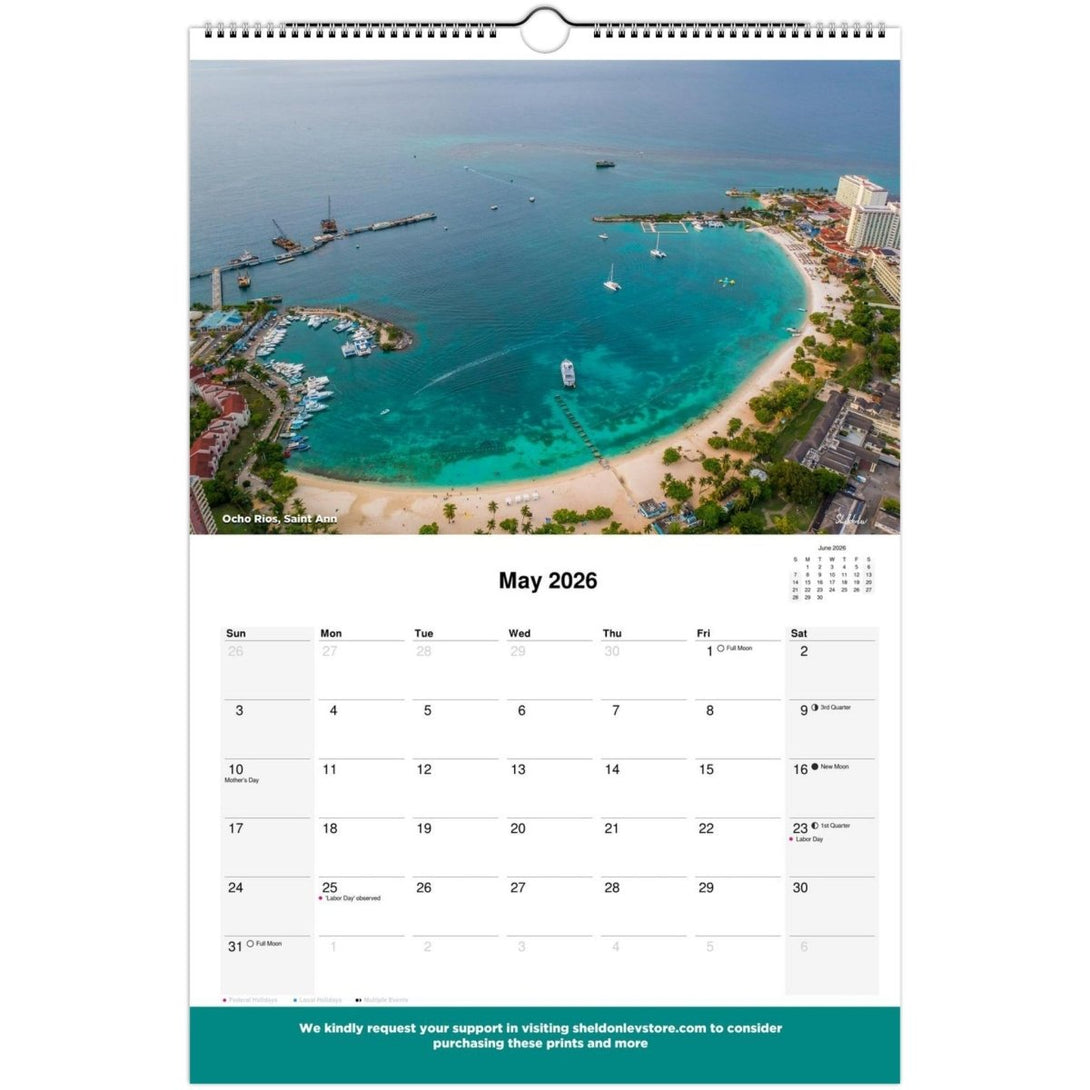 Jamaica Calendar 2026 (Jamaica Holidays) — Large Scenic (Photography of Jamaican Beaches Mountains Waterfalls Free Shipping - Sheldonlev