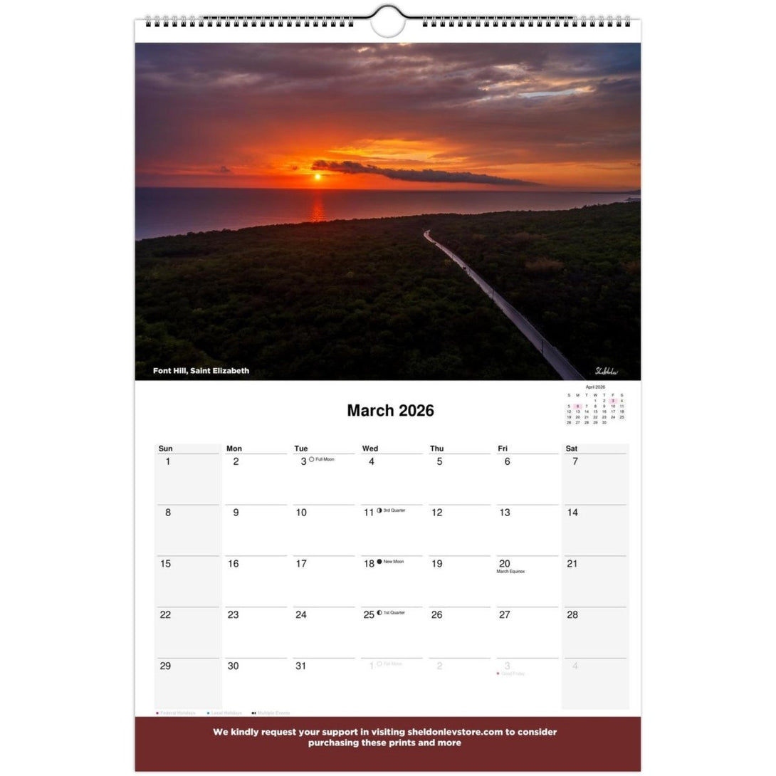 Jamaica Calendar 2026 (Jamaica Holidays) — Large Scenic (Photography of Jamaican Beaches Mountains Waterfalls Free Shipping - Sheldonlev