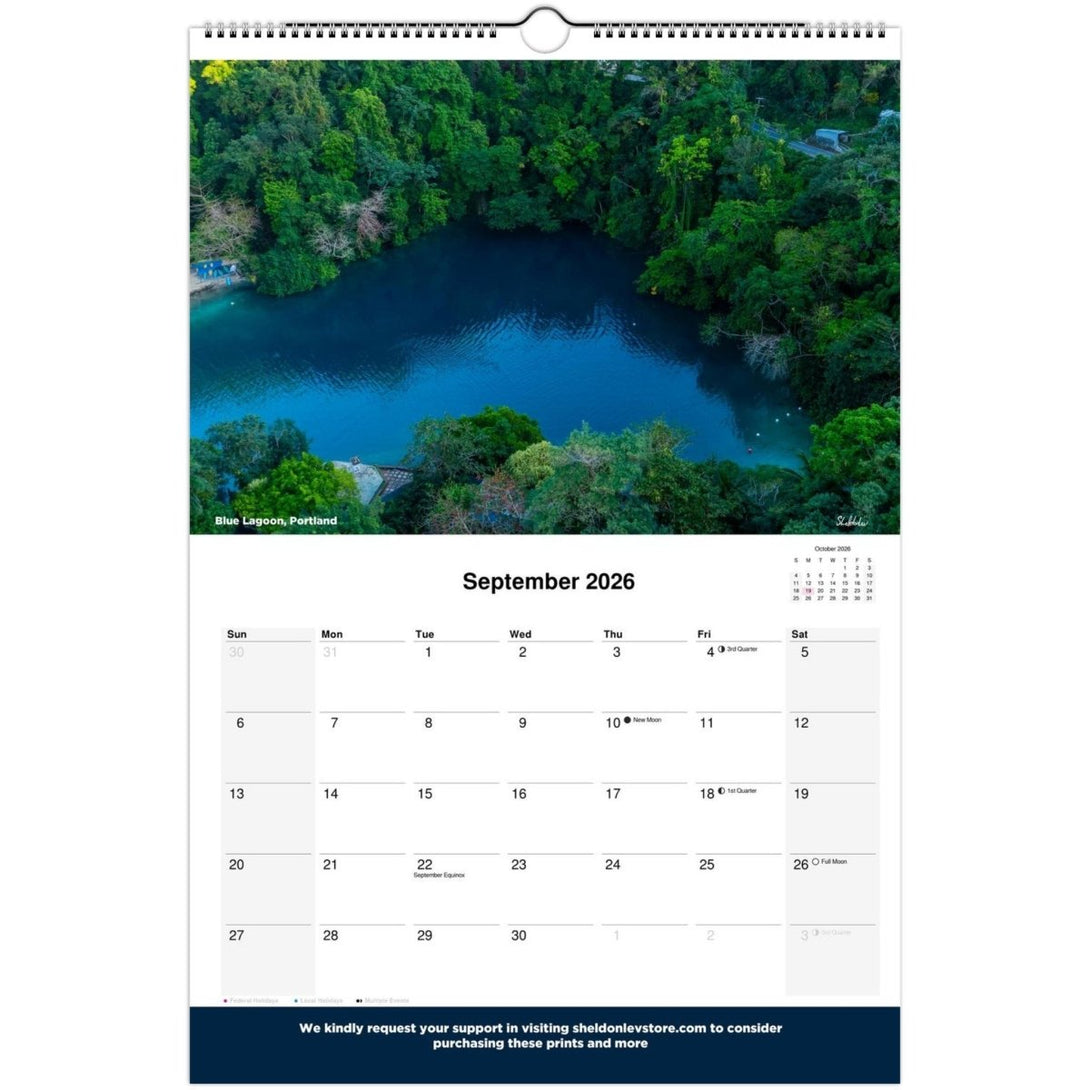 Jamaica Calendar 2026 (Jamaica Holidays) — Large Scenic (Photography of Jamaican Beaches Mountains Waterfalls Free Shipping - Sheldonlev