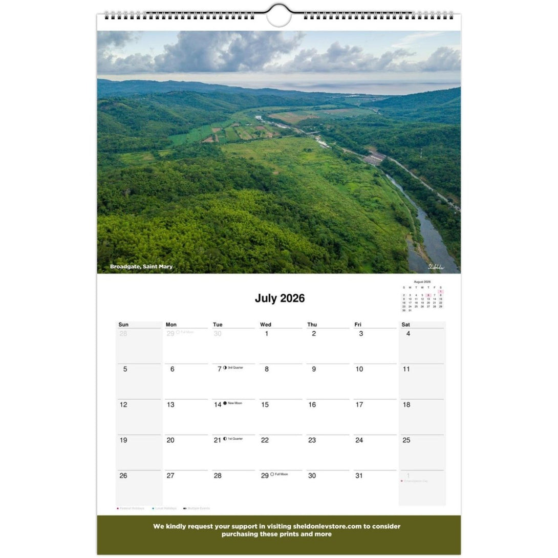 Jamaica Calendar 2026 (Jamaica Holidays) — Large Scenic (Photography of Jamaican Beaches Mountains Waterfalls Free Shipping - Sheldonlev