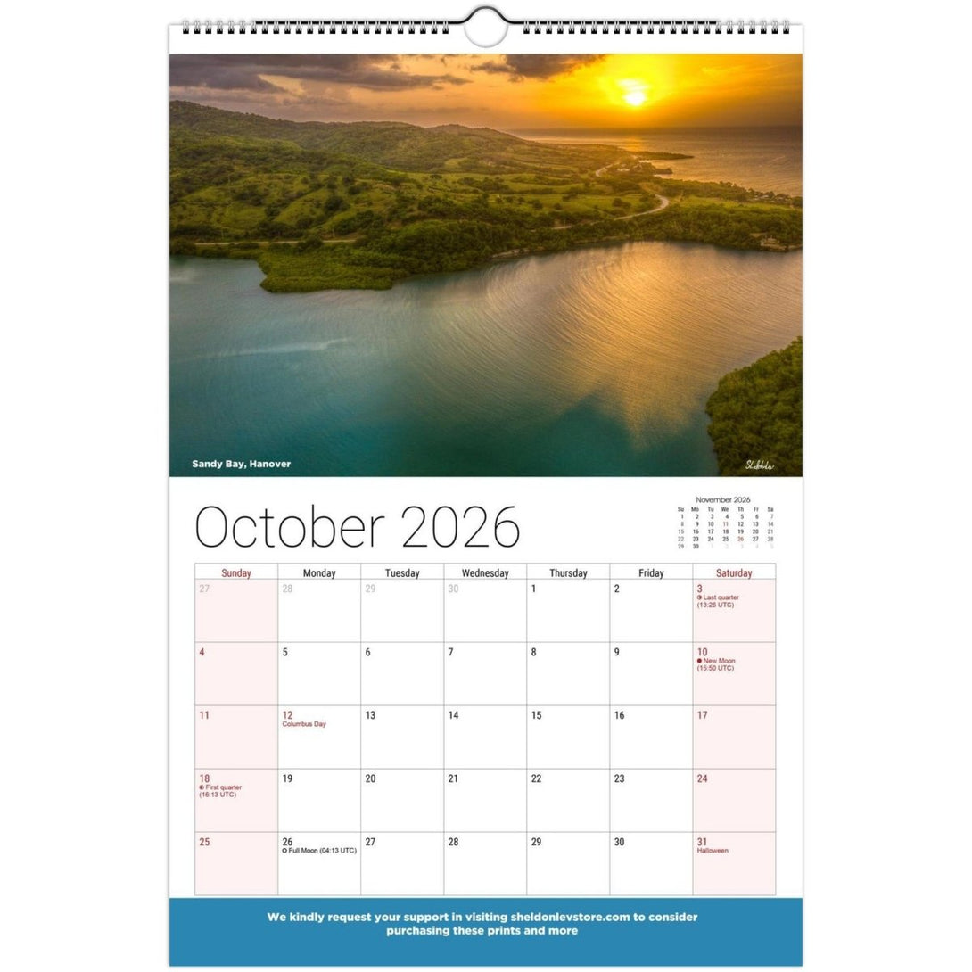 Jamaica Landscapes Calendar 2026 (US Holidays) — Scenic (Photography of Jamaican Beaches Mountains Waterfalls Free Shipping - Sheldonlev