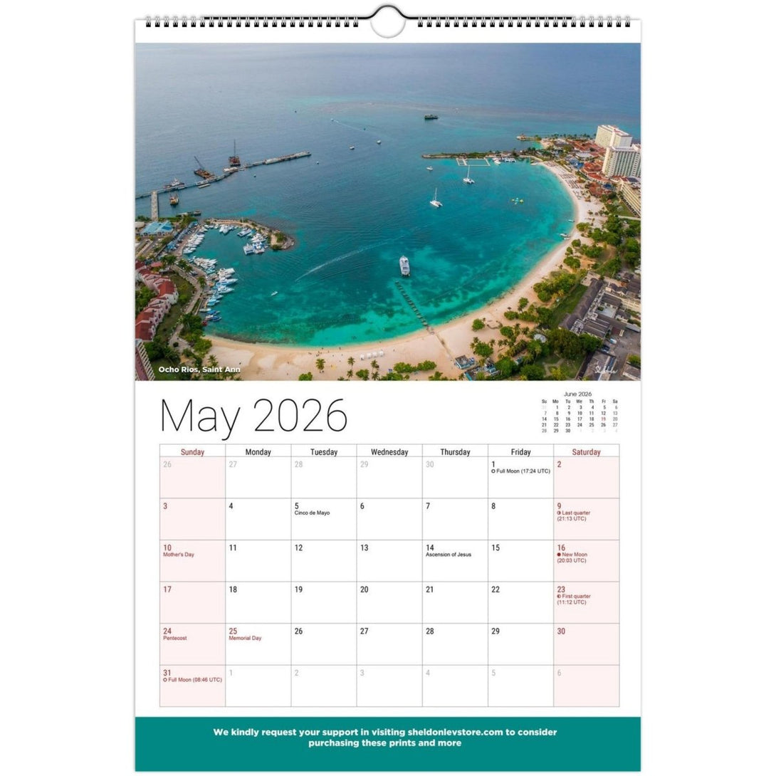 Jamaica Landscapes Calendar 2026 (US Holidays) — Scenic (Photography of Jamaican Beaches Mountains Waterfalls Free Shipping - Sheldonlev