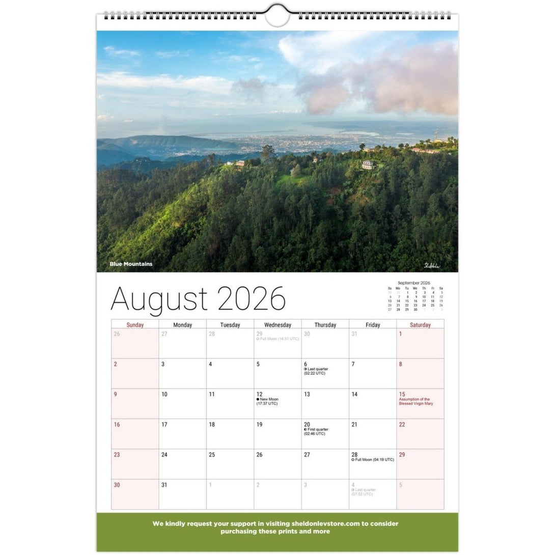 Jamaica Landscapes Calendar 2026 (US Holidays) — Scenic (Photography of Jamaican Beaches Mountains Waterfalls Free Shipping - Sheldonlev