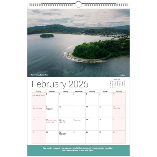 Jamaica Landscapes Calendar 2026 (US Holidays) — Scenic (Photography of Jamaican Beaches Mountains Waterfalls Free Shipping - Sheldonlev