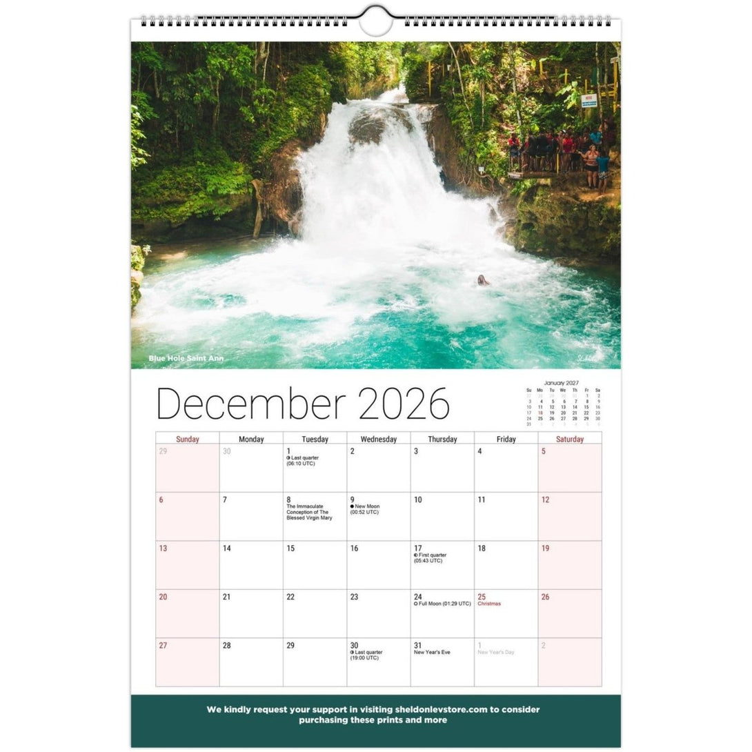Jamaica Landscapes Calendar 2026 (US Holidays) — Scenic (Photography of Jamaican Beaches Mountains Waterfalls Free Shipping - Sheldonlev