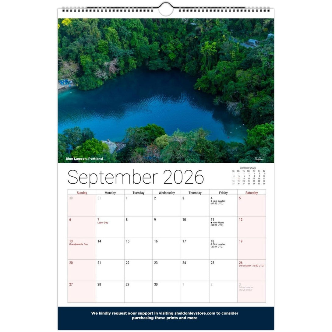 Jamaica Landscapes Calendar 2026 (US Holidays) — Scenic (Photography of Jamaican Beaches Mountains Waterfalls Free Shipping - Sheldonlev