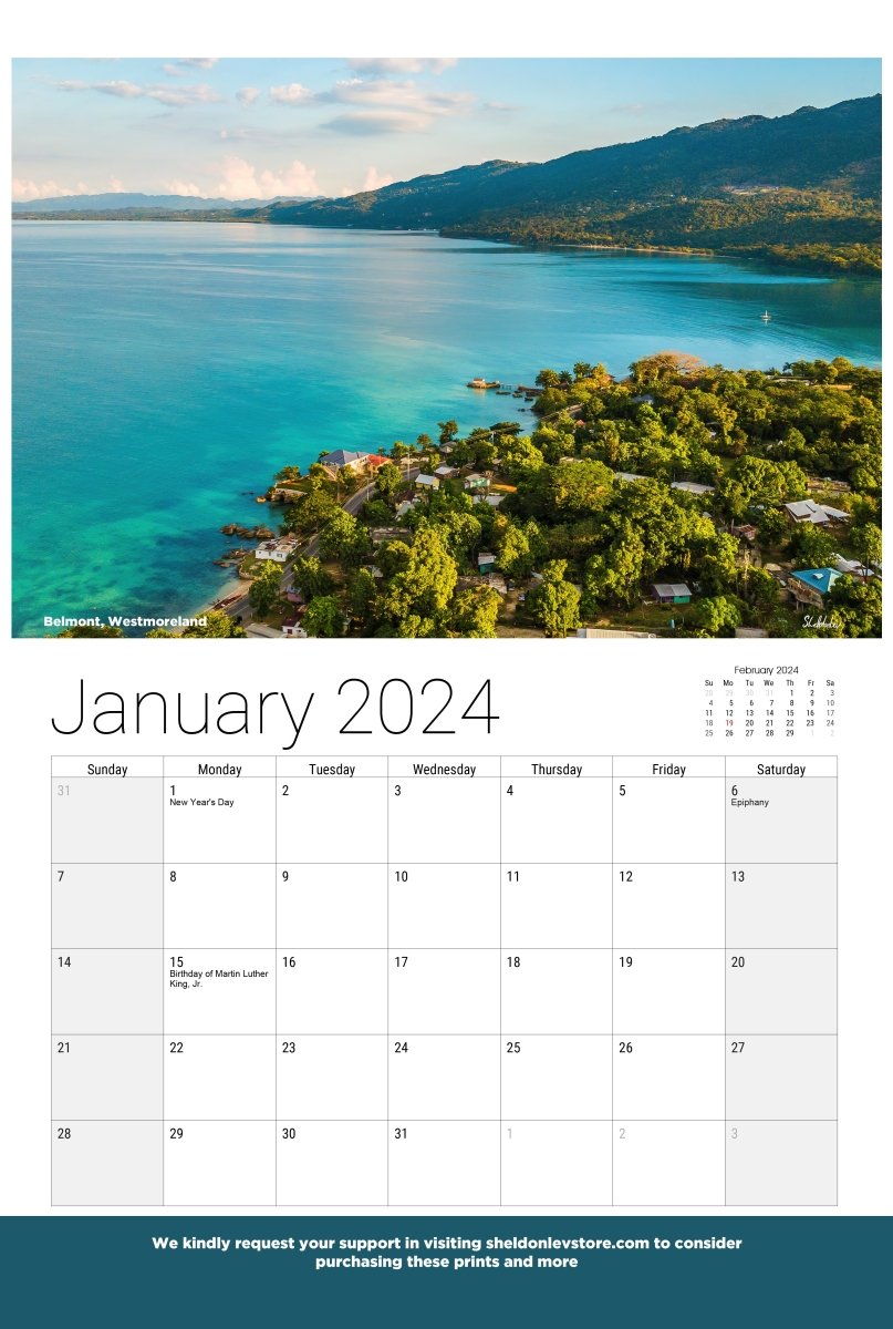 Jamaica 2024 Wall calendars (US Holiday Edition) Free Shipping - Sheldonlev