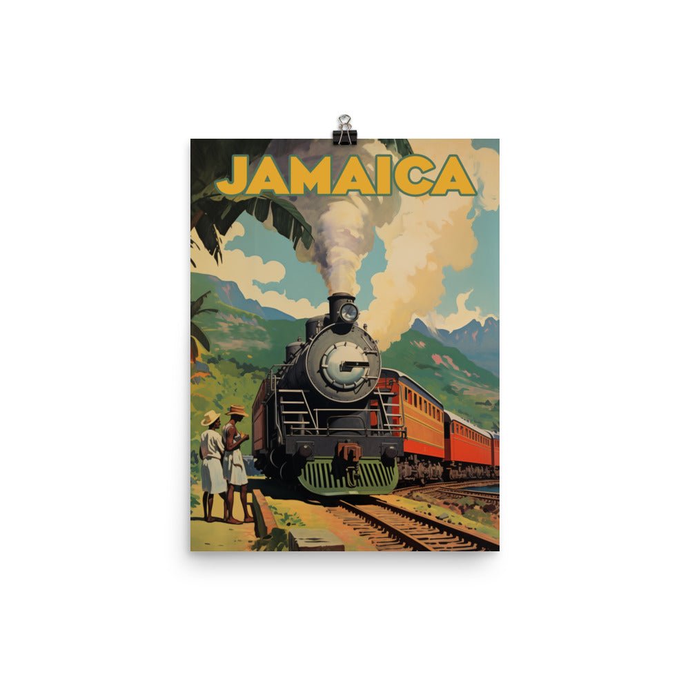 Vintage Poster Featuring a Steam Engine Train in Jamaica Countryside Free Shipping - Sheldonlev