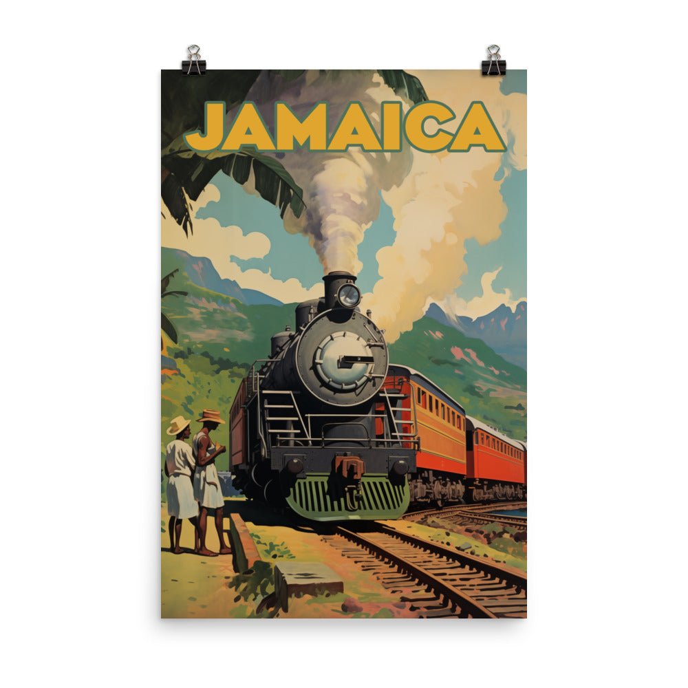 Vintage Poster Featuring a Steam Engine Train in Jamaica Countryside Free Shipping - Sheldonlev