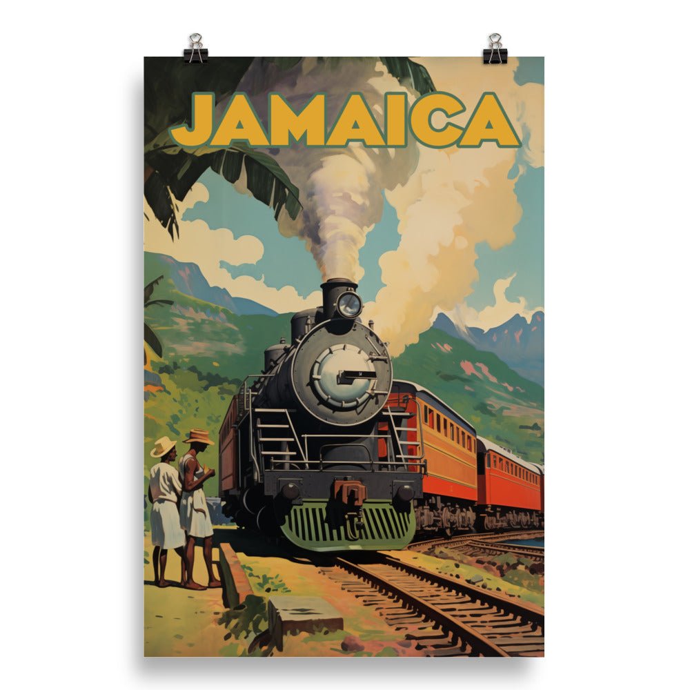 Vintage Poster Featuring a Steam Engine Train in Jamaica Countryside Free Shipping - Sheldonlev